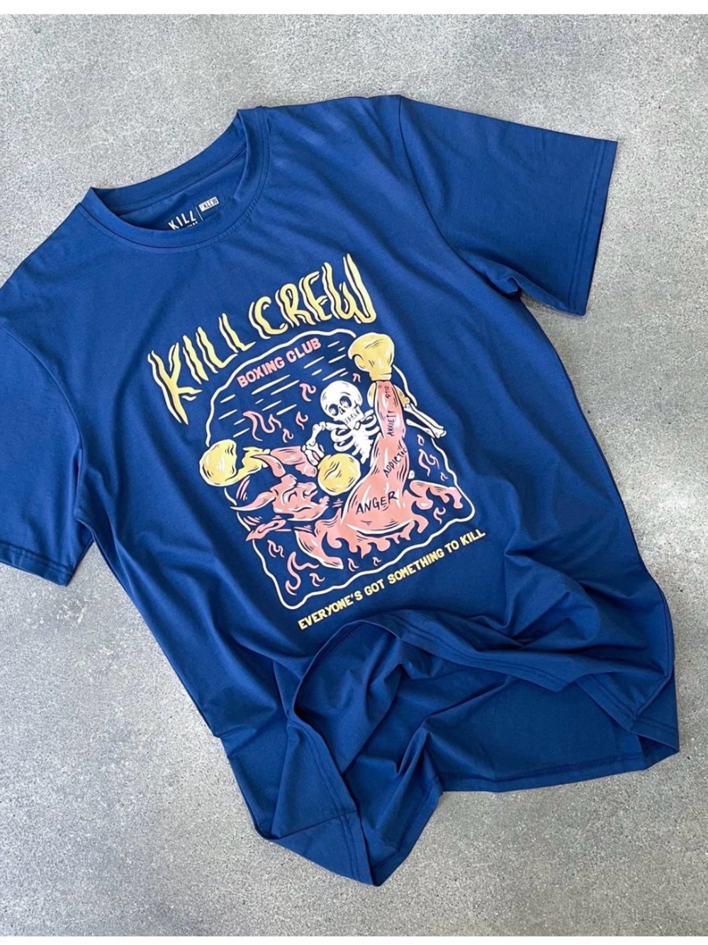 Kill Crew Navy Blue Boxing Club Graphic Tee with Yellow Accents